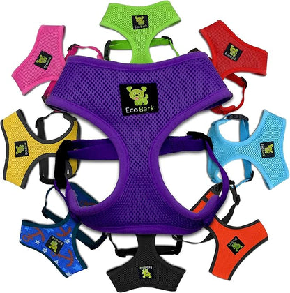 EcoBark Dog Harness - Eco-Friendly Max Comfort Harnesses - Luxurious Soft Mesh Halter - Over The Head Harness Vest- No Pull and No Choke for Puppy, Small Breeds & Medium Dogs (Large, Purple)