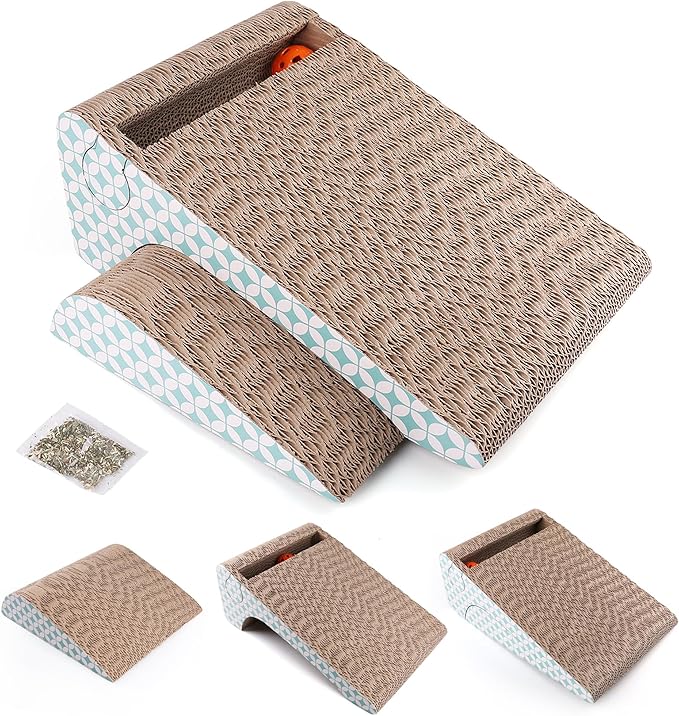 PrimePets Cat Scratcher Cardboard with Catnip, Removable Cat Scratching Pad with Ball, 2-in-1 Corrugated Cat Scratch Lounge Sofa