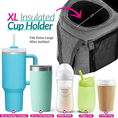 Swanoo Stroller Caddy Stroller Organizer With Cup Holder, Non Slip Straps Stroller Bag for Phone, Pet Stroller Accessories, Universal Fits Uppababby Vista v2 Wonderfold Wagon, Doona and More