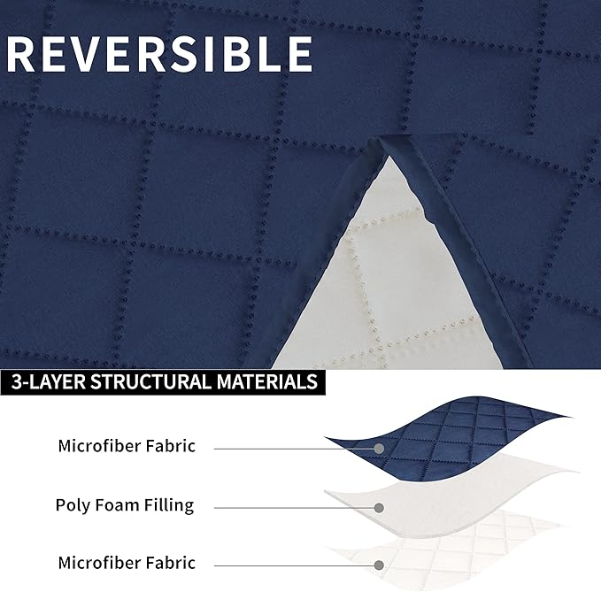 Easy-Going Recliner Sofa Cover, Reversible Couch Cover for 3 Seat Recliner, Split Sofa Cover for Each Seat, Furniture Protector with Elastic Straps for Kids, Dogs, Pets(3 Seater, Navy/Ivory)
