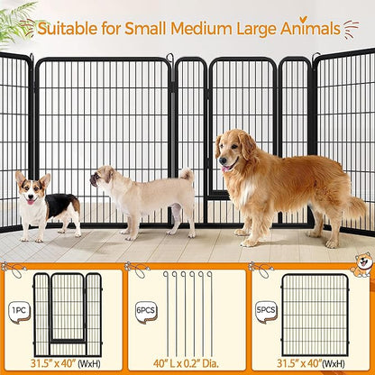 Yaheetech Wide Panel Dog Playpen, 6 Panels 40 inch High Pet Pen with Gate, Portable Indoor Outdoor Fence for Medium/Large Breed Dogs