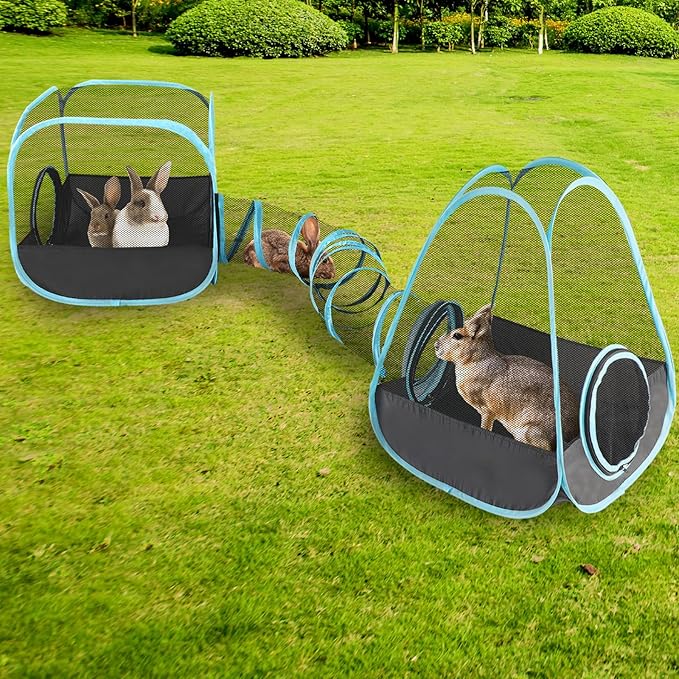 YUEPET Outdoor Guinea Pigs Playpen with Tunnel Pop up Bunny Enclosure Portable Cube Tent Collapsible Small Animal Playpen for Rabbit Guinea Pig Ferret Hamster Kitten Puppy Exercising Hiding Playing