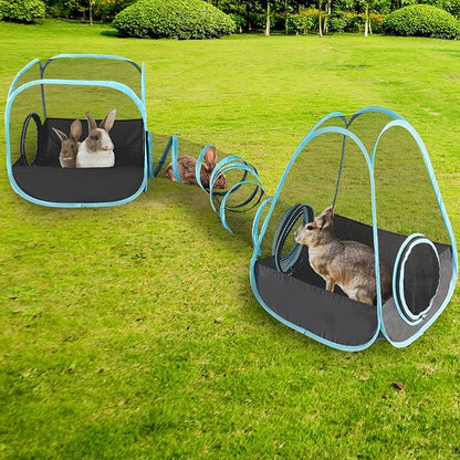 YUEPET Outdoor Guinea Pigs Playpen with Tunnel Pop up Bunny Enclosure Portable Cube Tent Collapsible Small Animal Playpen for Rabbit Guinea Pig Ferret Hamster Kitten Puppy Exercising Hiding Playing