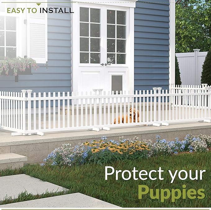 22in H x 44in W (2 Panels) Freestanding Zippity Portable Puppy Fence Kit, Dog Puppy Playpen, Pet Border Outdoor for Yard, Vinyl Picket Outdoor Animal Fences, Pup Play Pen Indoors, ZP19055