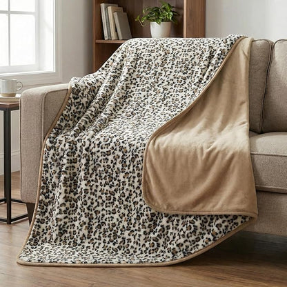 Waterproof Blanket for Bed, Couch, or Car - 60” x 80” Reversible Queen Size Throw Blanket for Reliable Leakproof Furniture Protection - Washable Pet Throws by Lavish Home (Leopard Print)
