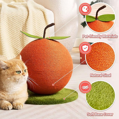 Orange Cat Scratching Post, Cute Cat Scratcher with Sisal Rope, Cat Scratch Post for Indoor Adult Cat and Kitten, Cat Scratching Ball