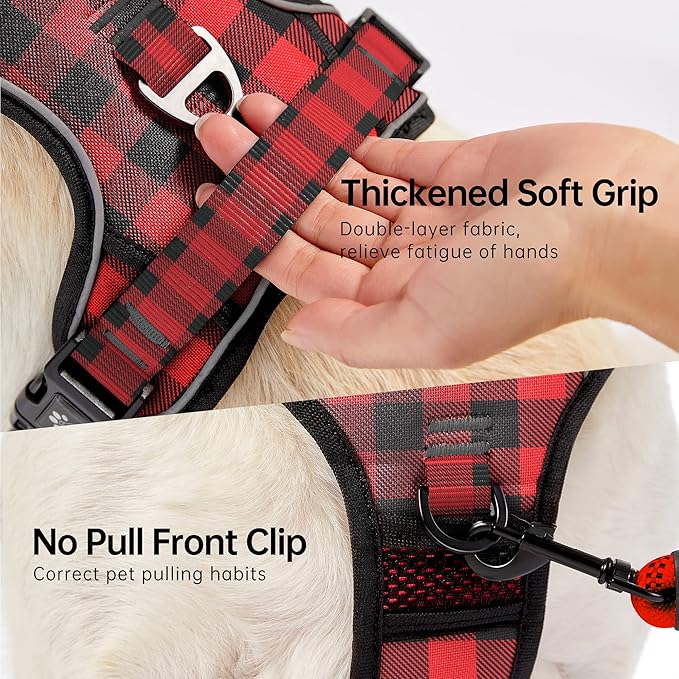 NESTROAD No Pull Dog Harness with Leash, Reflective No Choke Pet Vest Harness,Adjustable Soft Padded Dog Harness with Easy Control Handle for Small Dogs(Checkered Red,Small)