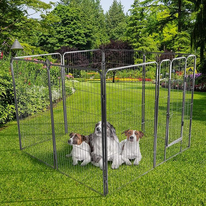 Giantex 48 inch Dog Fence with Door, 16/8 Panels Dog Playpen for Outside Large Dogs, Portable Pet Playpen Fencing Enclosures, Heavy Duty Metal Camping Fences for The Yard (8 Panels, 48 inch)