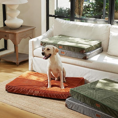 FUKUMARU Dog Bed, Thickened Corduroy Orthopedic Dog Beds with Washable Cover, Large Waterproof Dogs Bed for Crate, 28D Egg Crate Foam Support Pet Mat, Cozy Pet Bed Pad with Anti-Slip Bottom, Grey