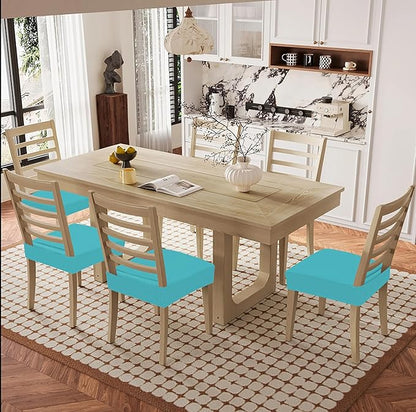 Smiry Waterproof Seat Covers for Dining Room Chairs Set of 6, Stretch Jacquard Removable Washable Chair Seat Slipcovers Protector, No Rear Covers, Aqua