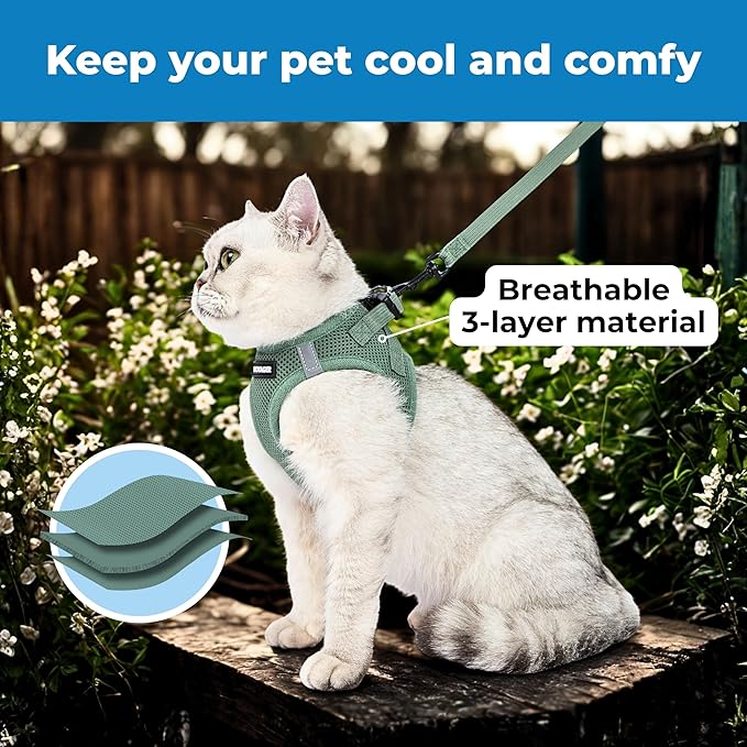 Voyager Step-in Pet Harness - All Weather Mesh, Adjustable Step in Harness for Cats and Dogs by Best Pet Supplies - 307 Set Moss Green, XS