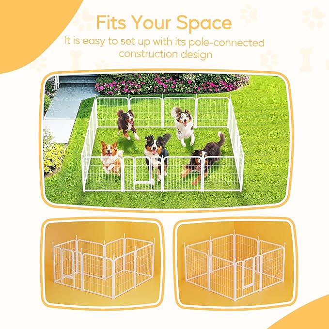 HealSmart Indoor and Outdoor Dog Playpen, 32 Inches High, 8 Panels to Assemble, Sturdy and Durable for Yard, Camping, Designed for Small/Medium-Sized Dogs, White
