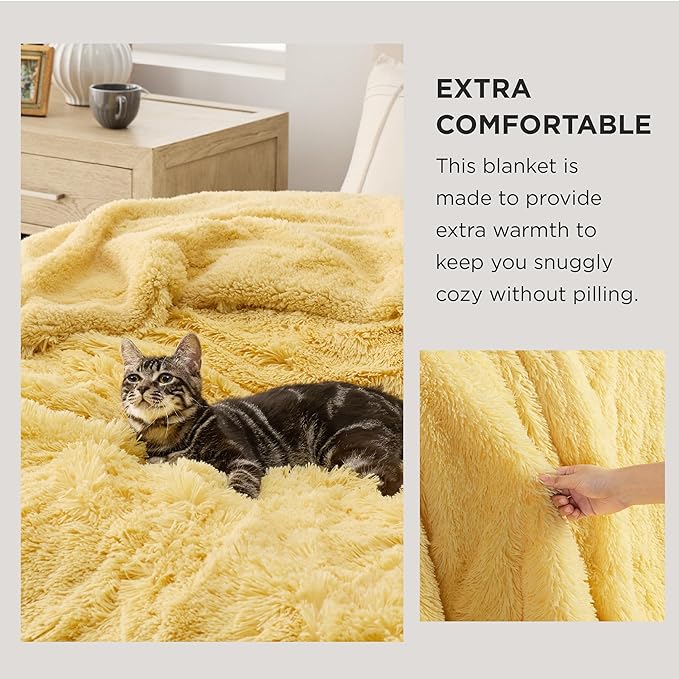 Bedsure GentleSoft Fluffy Yellow King Size Blanket for Bed, Thick Soft Sherpa Faux Fur Fleece Bedding Fuzzy Plush Winter Warm Heavy Big Large King Blanket, Cozy Yellow Gifts for Men Women, 108x90