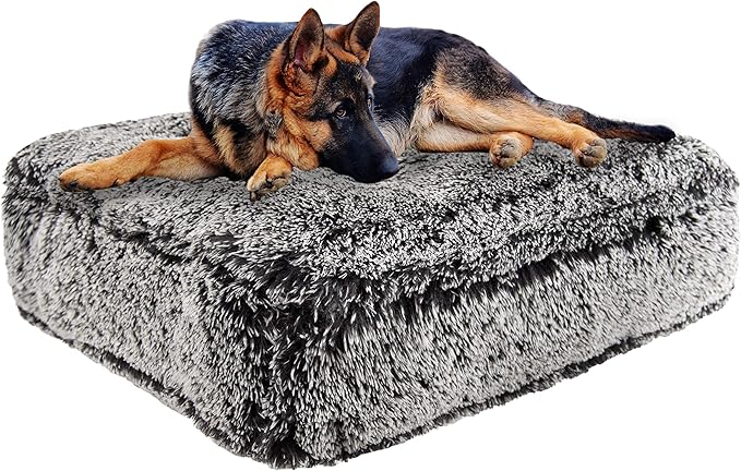 Bessie and Barnie Frosted Willow Extra Plush Shag Faux Fur Luxury Sicilian Rectangle Pet/Dog Bed (Multiple Sizes)