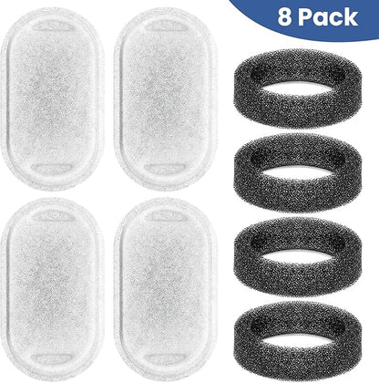 Cat Water Fountain Filter, 4 Pcs Cat Filters Replacement Pet Water Fountain Filters with 4 Pcs Sponges Foam for 67oz/2L & 108oz/3.2L Stainless Steel Automatic Cat Water Fountain Dispenser Filters