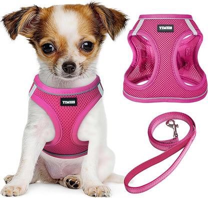 YIMEIS Dog Harness and Leash Set, No Pull Soft Mesh Pet Harness, Reflective Adjustable Puppy Vest for Small Medium Large Dogs, Cats (Rose Red, Small (Pack of 1)