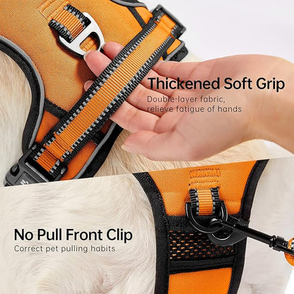 NESTROAD No Pull Dog Harness,Adjustable Oxford Dog Vest Harness with Leash,Reflective No-Choke Pet Harness with Easy Control Soft Handle for Small Dogs(Small,Orange)