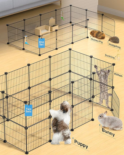 BUCATSTATE 12 Panels Guinea Pig Playpen, Rabbit Playpen Indoor, 56" L x 24" W x 12" H Small Animal Playpen with Door for Guinea Pigs, Bunny, Hedgehogs, Chinchillas