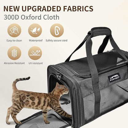 TSA Approved Pet Carrier for Small Cats and Puppies, Soft-Sided and Foldable, Cat and Dog Carrier Fits Pets Up to 15 lbs, Durable Portable Travel Bag with Litter Box (Black, Litter Box & Leash Set)