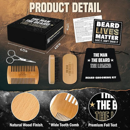 AXIARA Grooming Gifts for Men - Beard Kit Grooming and Care with Brush, Comb, Scissors & Storage Bag - Anniversary Retirement Birthday Gifts for Men Dad Grandpa, Husband Birthday Gift Ideas