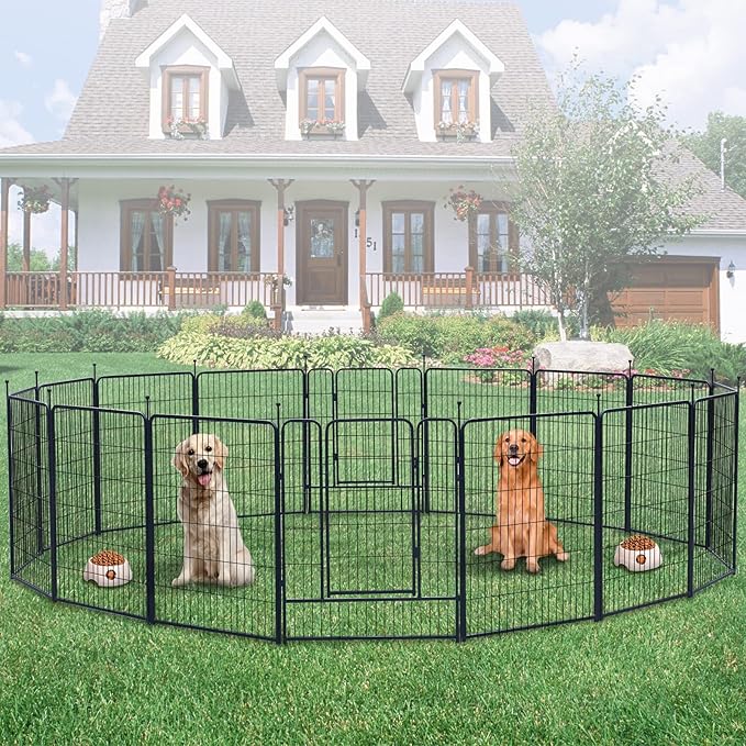 Dog Playpen,Portable Outdoor Dog Fence, Dog Playpen for Large/Medium/Small Dogs, Dog Fences for the Yard,with Doors Foldable Metal (40 inch, 16 Panels)
