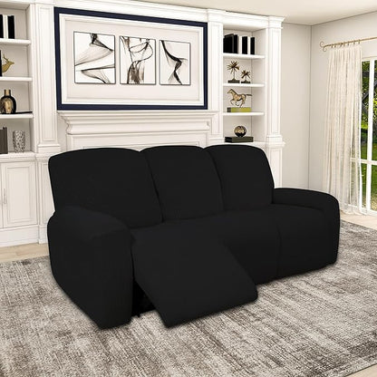Easy-Going 100% Dual Waterproof Recliner Sofa Cover, 8-Pieces Stretch Relining Couch Cover with Pocket, Jacquard 3 Seat Sofa Slipcover Leakproof Washable (Sofa, Black)