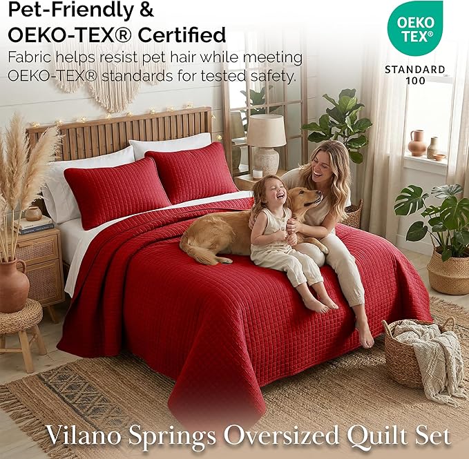Southshore Fine Living, Inc. Twin XL Comforter Quilt Bedding Set, Dorm Room Bedding Essentials, Stain Resistant, Machine Washable Bedspread, Twin XL Red Quilt Bed Spread w/Pillow Sham, Chili Pepper
