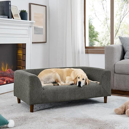 Dog Sofa Couch for Medium Dogs with Backrest and Armrest, Memory Foam Dog Sofa Bed, Modern Elevated Pet Couch Bed with Wooden Legs, Dark Grey