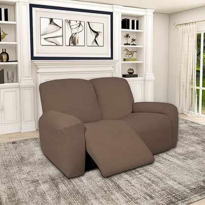 Easy-Going 100% Dual Waterproof Recliner Loveseat Cover, 6-Pieces Stretch Relining Sofa Cover with Pocket, Jacquard 2 Seat Sofa Slipcover Leakproof Washable (Loveseat, Brown)