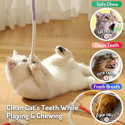 Cat Chew Toys 3PCS Sisal Ropes, Kitten Toys for Indoor Cats Teeth Cleaning Toys for Kitten, Bite Resistant Catnip Toys Interactive Cat Nip Kitty Kicker Toys for All Breeds