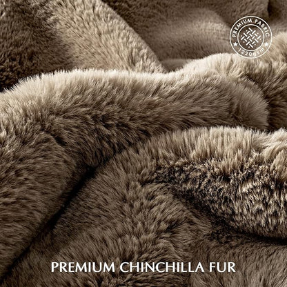 EVERGRACEHOME Luxury Soft Faux Chinchilla Fur Throw Blanket for Couch, Warm Thick Heavy Winter Throw Blanket 1220GSM for Bed, Fluffy Cozy Mink Blanket with Reversible Velvet, Tawny Mink, 60"x80"