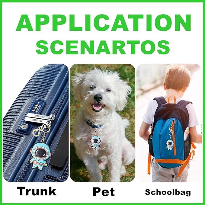 Leather Keychain Holder Case Compatible with AirTag,Cute Protective Cover with Keyring,Anti-Scratch Finder GPS Tracker Case for Wallet Keys,bag,pets,Backpack(Astronaut Green)
