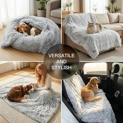PJYuCien Dog Blanket for Dogs, Puppies and Pets, Lightweight & Portable Fluffy Fleece Throw, Super Soft Plush Cat Blanket for Couch/Car Seat/Furniture, Machine Washable, 60"x80", Grey