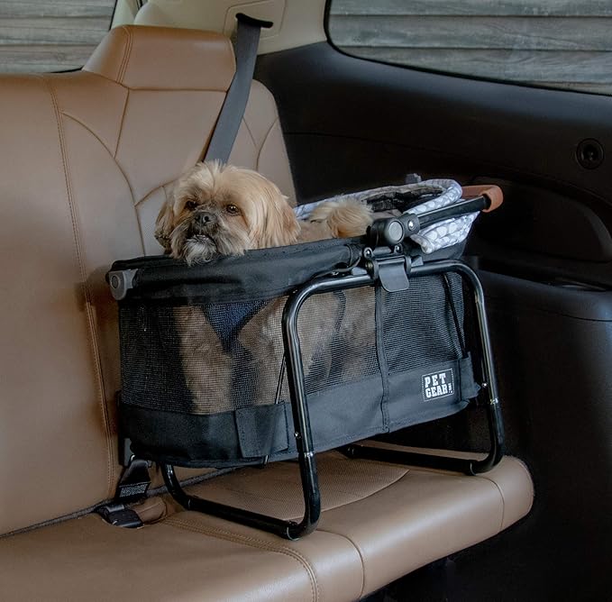 Pet Gear No-Zip View 360 Pet Carrier & Car Seat with Booster Seat Frame for Small Dogs & Cats, Mesh Ventilation, Push Button Entry, No Tools Required, Cloud Grey