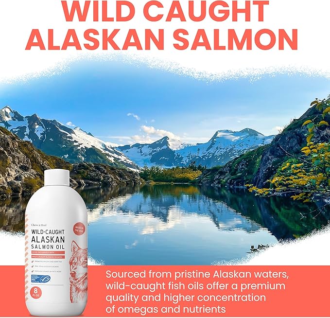 Wild Alaskan Salmon Oil for Dogs 8oz MSC Certified - Omega 3 EPA DHA for Skin & Coat, Itchy Skin & Allergies, Joint Support - Liquid w/Pump - Sockeye Salmon - Chew + Heal Labs
