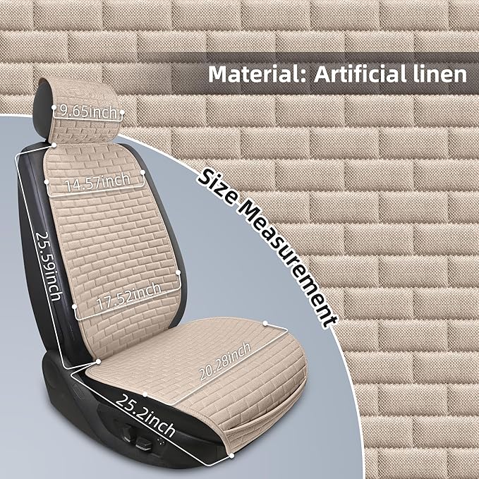 Linen Car Seat Covers Front Seat Covers - 2 PCS Durable & Non-Slip Breathable Cloth Fabric Car Seat Protector, Universal Fit for Most Automotive, Vans, SUVs, Trucks - Gray