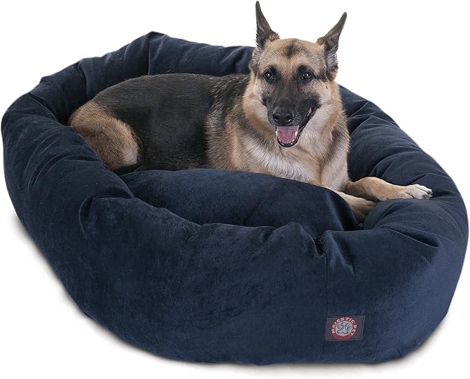 Majestic Pet 52 Inch Micro Velvet Calming Dog Bed Washable – Cozy Soft Round Dog Bed with Spine for Head Support - Fluffy Donut Puppy Mat 52x35x11 (inch) X- Large – Navy (2025)