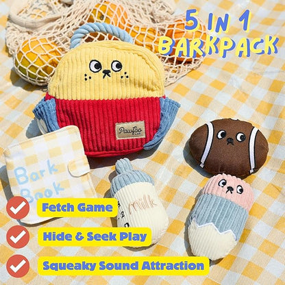 Squeaky Plush Dog Toys, 5-in-1 Crinkle Durable Puppy Toys to Keep Busy, Stuffed Hide & Seek Cognitive for Small Dogs, Teething, Boredom Relief & Birthday Gift