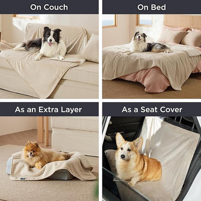 Bedsure Cat Blanket for Indoor Cats - Waterproof Calming Cat Blankets for Couch Bed Protection, Sherpa Fleece Pet Blanket, Soft Plush Reversible Throw Furniture Protector, 60"x50", Cream