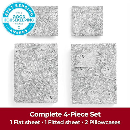 Mellanni Extra Deep California King Sheets - 4 PC Iconic Collection Bedding - Luxury, Ultra Soft, Cooling Bed Sheets - Wrinkle, Fade, Stain Resistant (Cal King, Paisley Gray)