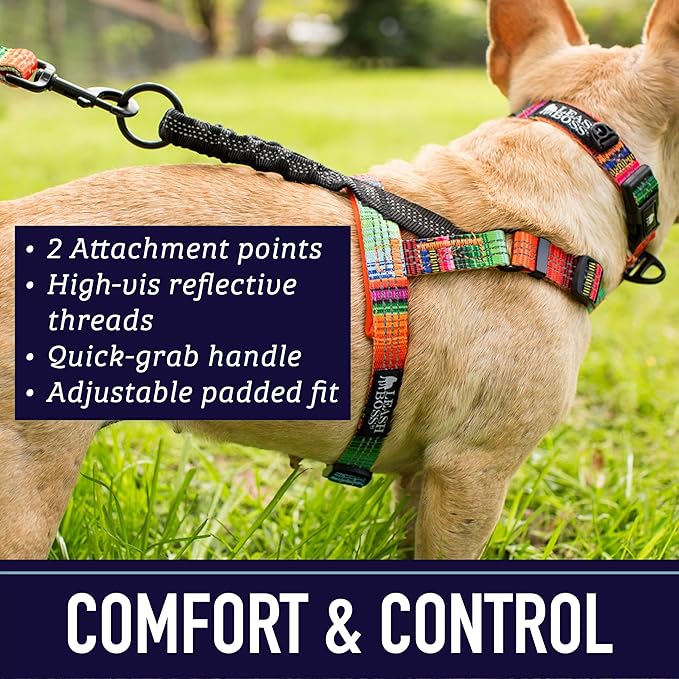Leash Boss No Pull Dog Harness, Easy Walk for Small, Medium, and Large Pets, Reflective with Rear and Front Clip Attachment (Blanket Pattern, Medium)