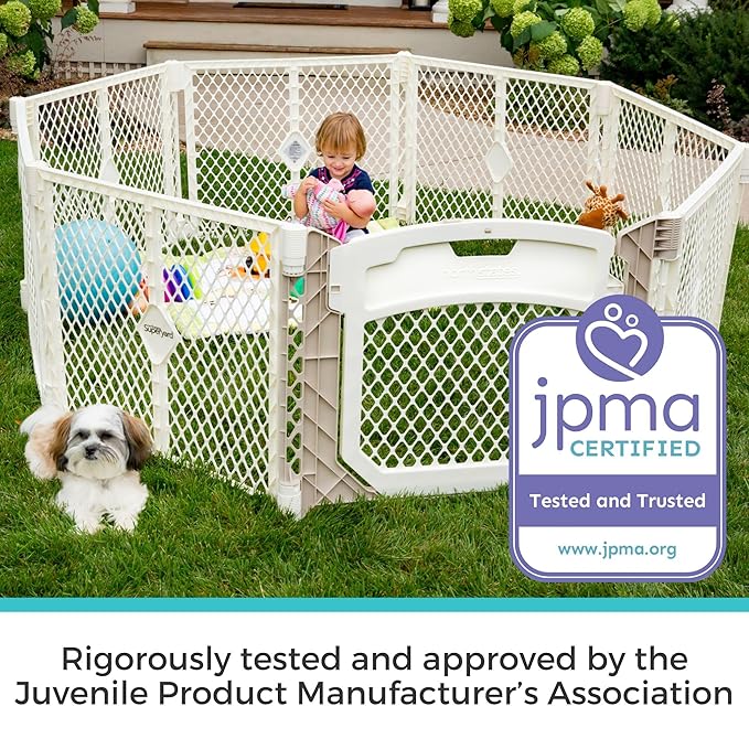 Toddleroo by North States - Superyard Ultimate Play Yard: Freestanding 8 Panel Baby Playpen with Door - Indoor or Outdoor Use - Made in USA - Encloses Up to 34.4 Square Feet - 26 Inches Tall - Ivory