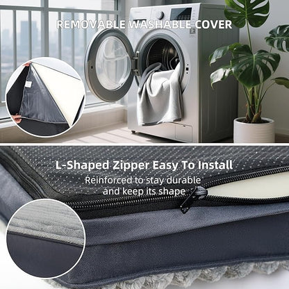 Dog Bed Medium Size Dog, Orthopedic Flannel Pet Bed with Removable Washable Cover, Waterproof Indestructible Medium Dogs Bed with Anti-Slip Bottom, Egg Crate Memory Foam Pad, 29.0"x18.0"x3.0", Grey