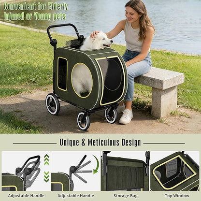 kepptory Dog Stroller with Large Dog House, XL Pet Stroller for 2 Small Dogs with Panoramic Sunroof, Adjustable Handle, Storage Organizer and Sturdy Metal Frame,32.4Lx19.3Wx23.6H(House Size)