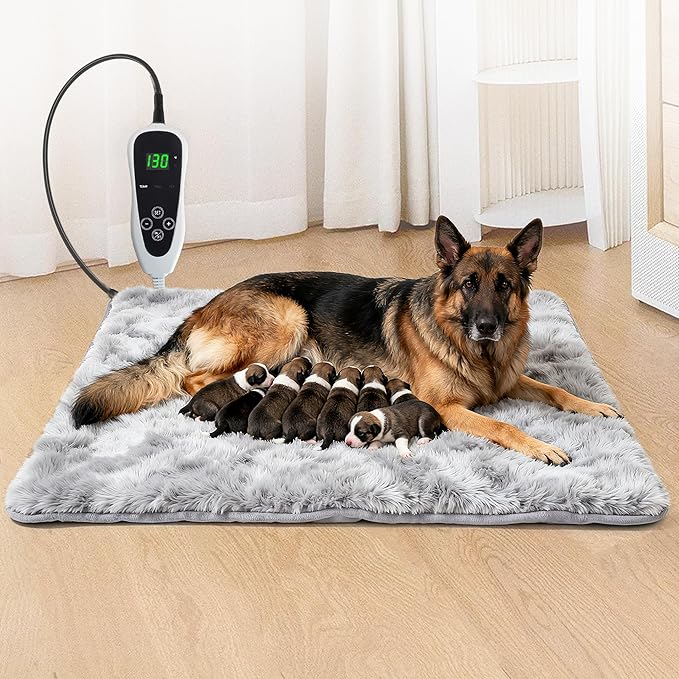 GOLOPET Extra Large Dog Heating Pad, 47×30 In with Smart Thermostat Switch and Power Line Protection Tube,Obtained MET and UL Dual Certification,Waterproof Pet Heating Pad with Long Velvet Cloth Cover