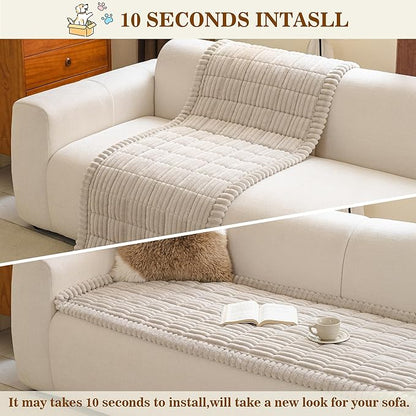 MYSKY HOME Couch Covers for 3 Cushion Sofa Pet Friendly, Couch Cover for Dogs, Sofa Covers for Pets Washable, Soft Non-Slip Sofa Slipcovers Furniture Protector Covers, Oatmeal, 27.6" x 70.9"