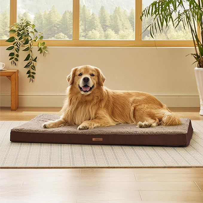 LE SURE XL Washable Dog Bed Cover Replacement Plush Fleece Cover for Orthopedic Egg Crate Foam Pet Mat 44x32x3 Inches, Brown