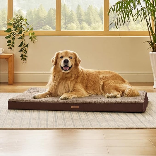 LE SURE XL Washable Dog Bed Cover Replacement Plush Fleece Cover for Orthopedic Egg Crate Foam Pet Mat 44x32x3 Inches, Brown