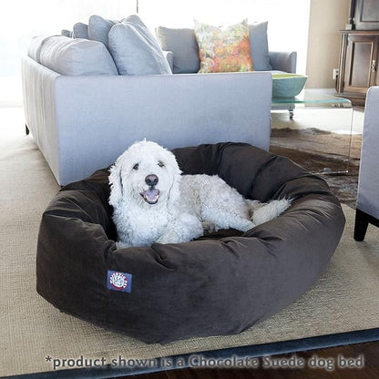 Majestic Pet 32 Inch Suede Calming Dog Bed Washable – Cozy Soft Round Dog Bed with Spine Support for Dogs to Rest Their Head - Fluffy Donut Dog Bed 32x23x7 (Inch) - Round Pet Bed Medium – Stone