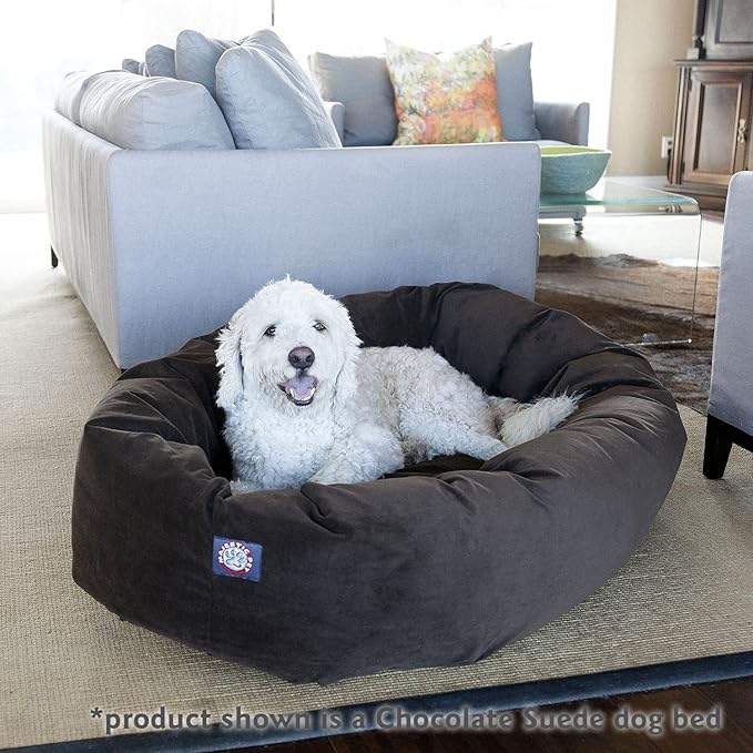 Majestic Pet 24-Inch Calming Donut Dog Bed – Small Washable Round Pet Bed with Suede Fabric – Orthopedic Spine Support for Head & Neck – Soft Fluffy Cuddler for Small Dogs & Cats, 24x19x7, Gray